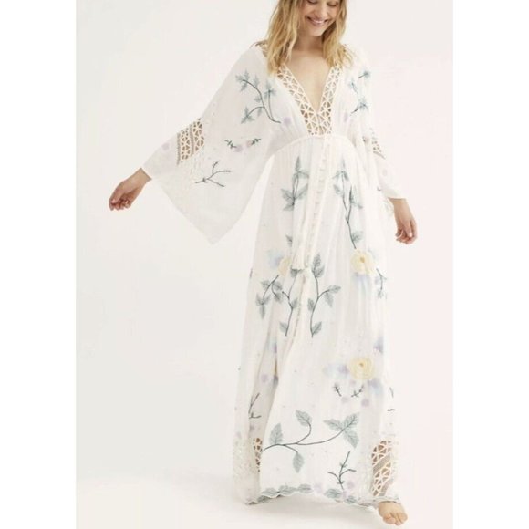 NWT Fillyboo I Am Lola Maxi Dress Duster Size Large Hand Embroidered - Picture 2 of 8